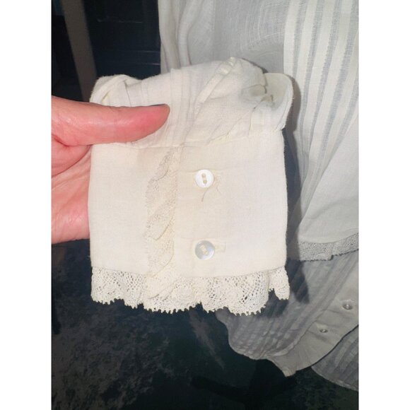 Vintage Gloria Sachs Prairie Peasant 80s White Pleated Lace Cotton Blouse 10 - Picture 13 of 14